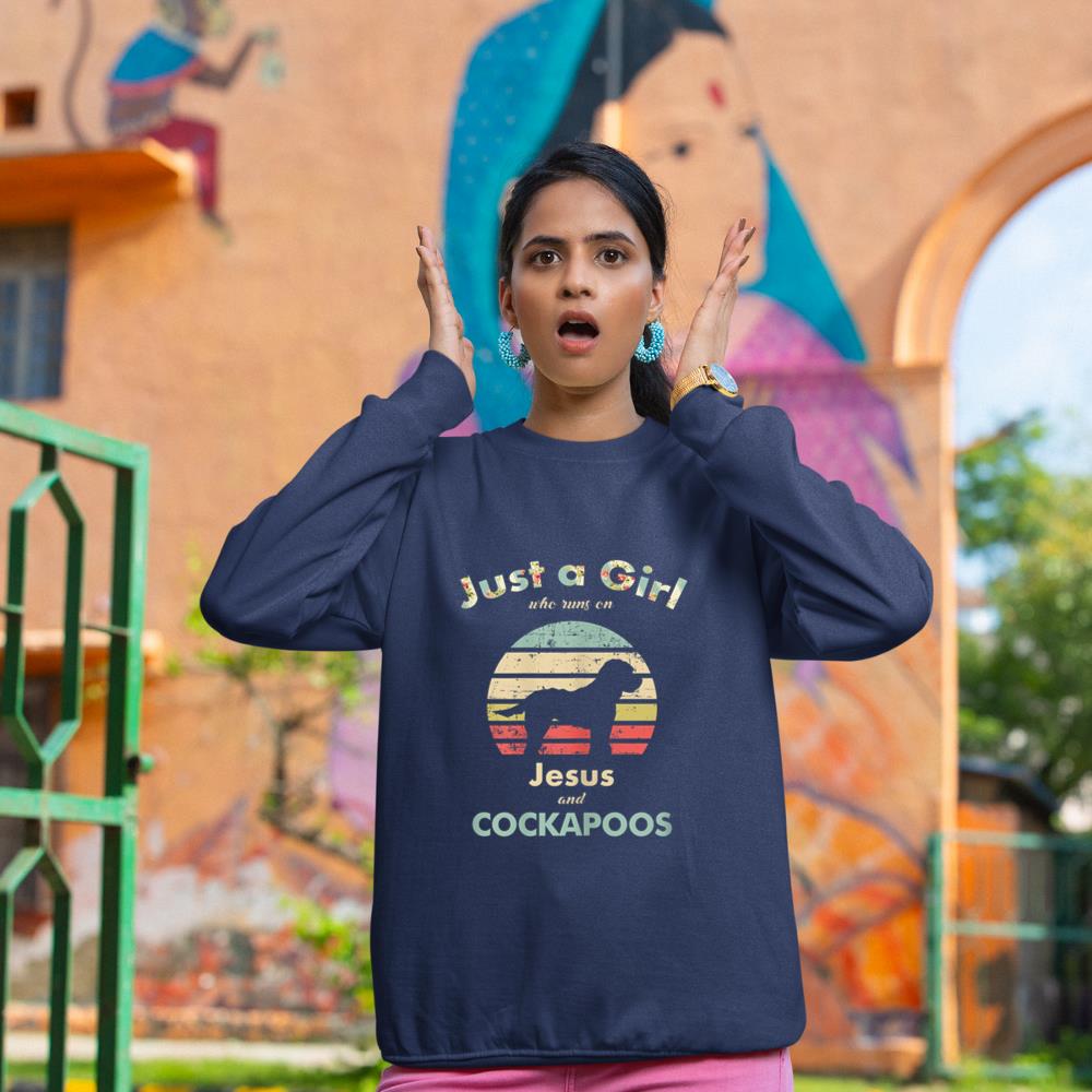 Just A Girl Who Runs on Jesus and Cockapoos Retro Dog Sweatshirt - Image 8
