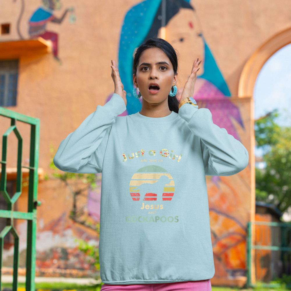 Just A Girl Who Runs on Jesus and Cockapoos Retro Dog Sweatshirt - Image 10