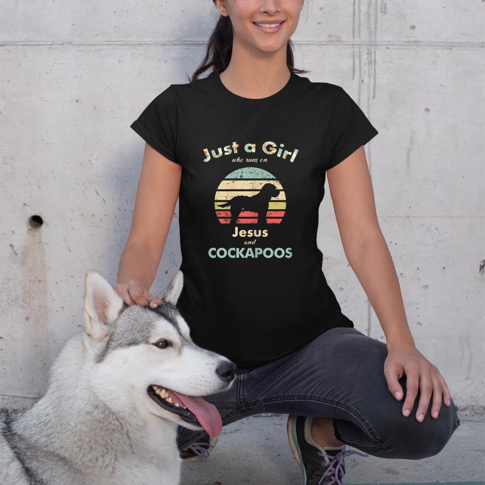 Just A Girl Who Runs on Jesus and Cockapoos Retro Dog T-Shirt - Image 2