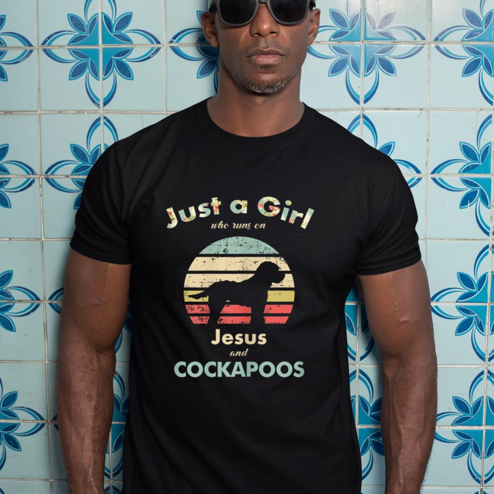 Just A Girl Who Runs on Jesus and Cockapoos Retro Dog T-Shirt - Image 3