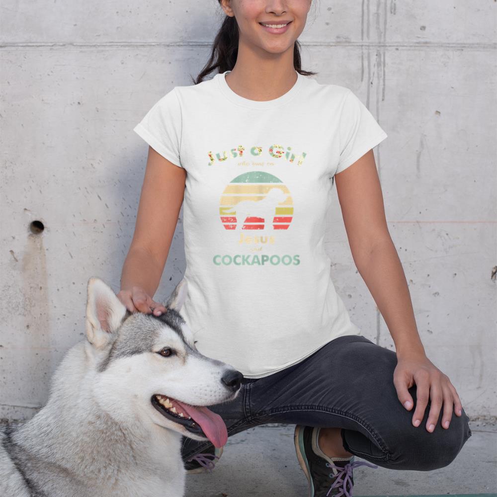 Just A Girl Who Runs on Jesus and Cockapoos Retro Dog T-Shirt - Image 4