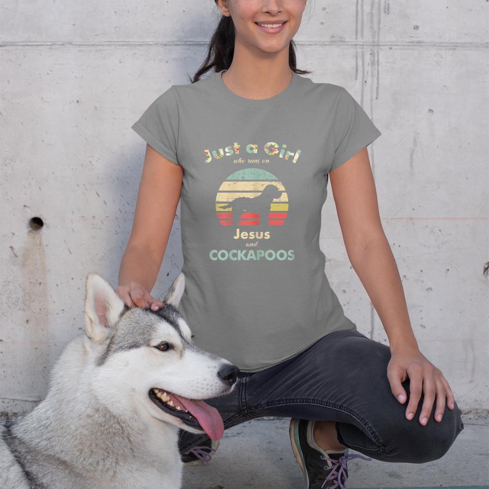 Just A Girl Who Runs on Jesus and Cockapoos Retro Dog T-Shirt - Image 6