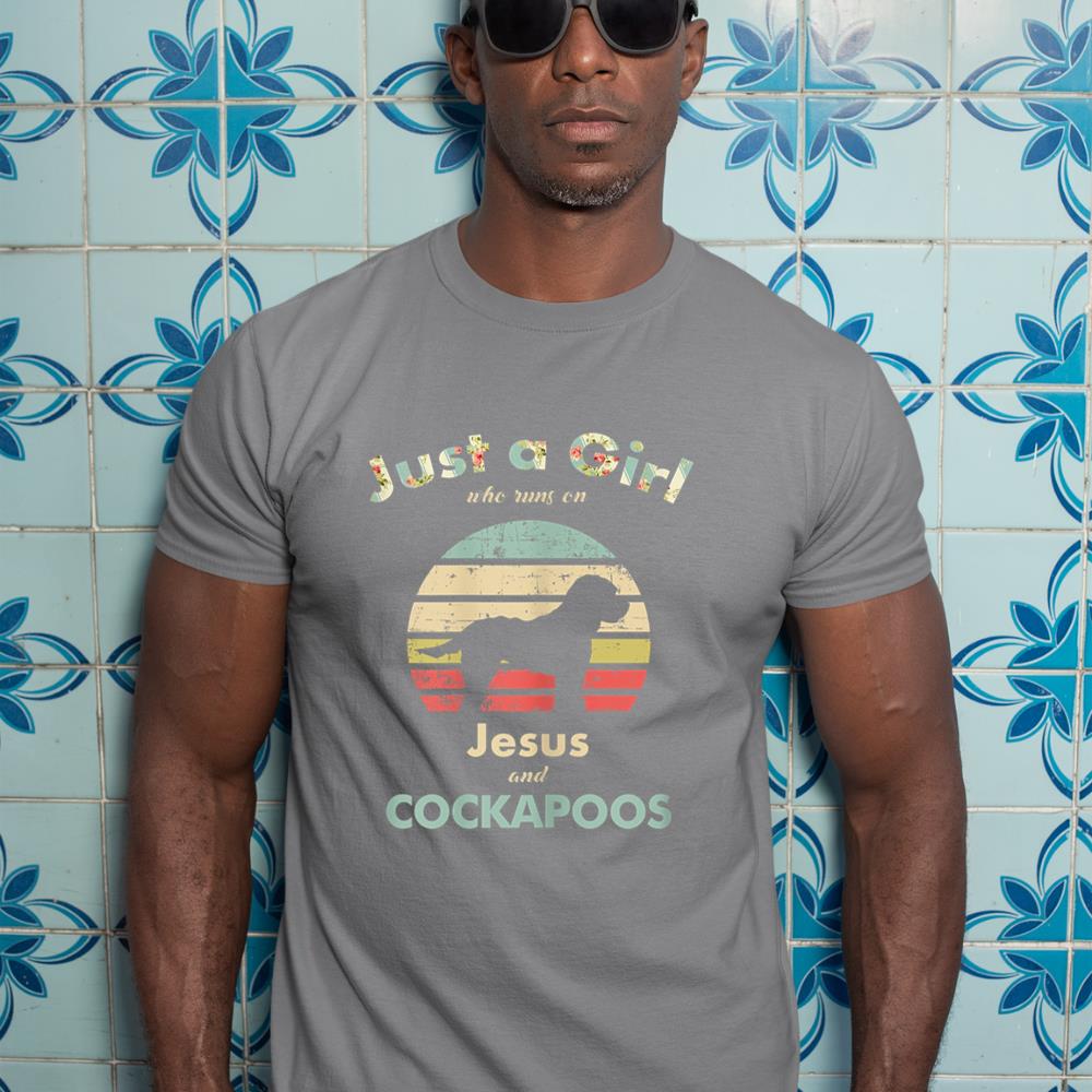 Just A Girl Who Runs on Jesus and Cockapoos Retro Dog T-Shirt - Image 7