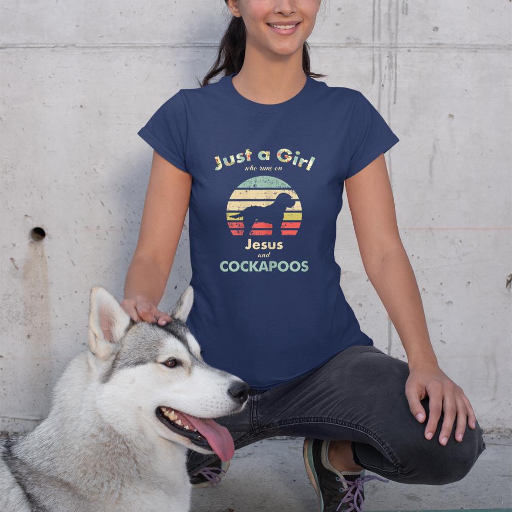 Just A Girl Who Runs on Jesus and Cockapoos Retro Dog T-Shirt - Image 8
