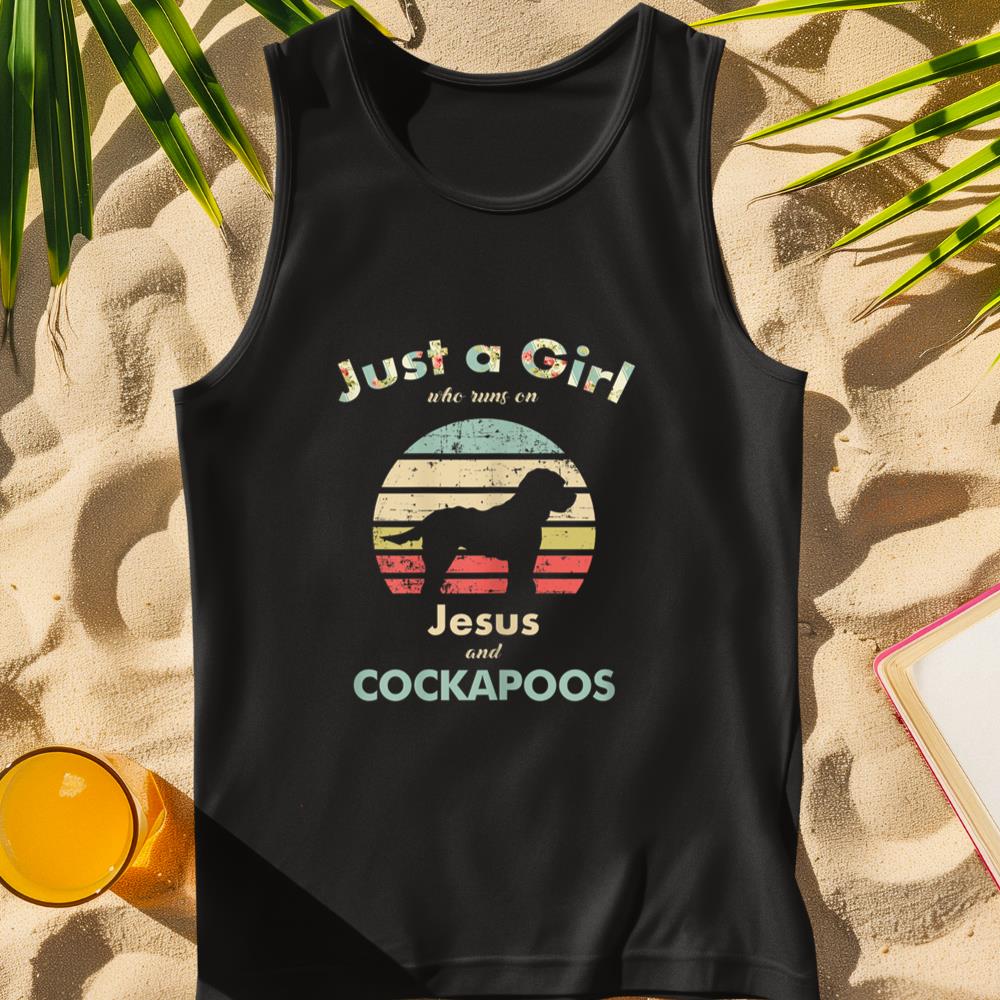 Just A Girl Who Runs on Jesus and Cockapoos Retro Dog Tank Top