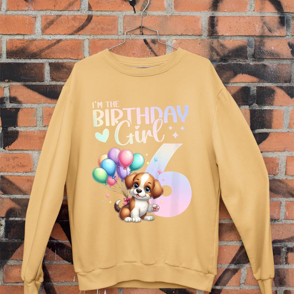 Kids 6th Birthday Girl Dog Cute 6 Years Old Six 6 Birthday Sweatshirt - Image 11