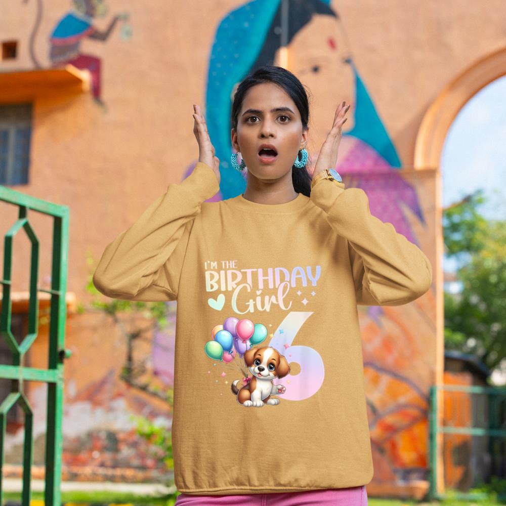 Kids 6th Birthday Girl Dog Cute 6 Years Old Six 6 Birthday Sweatshirt - Image 12