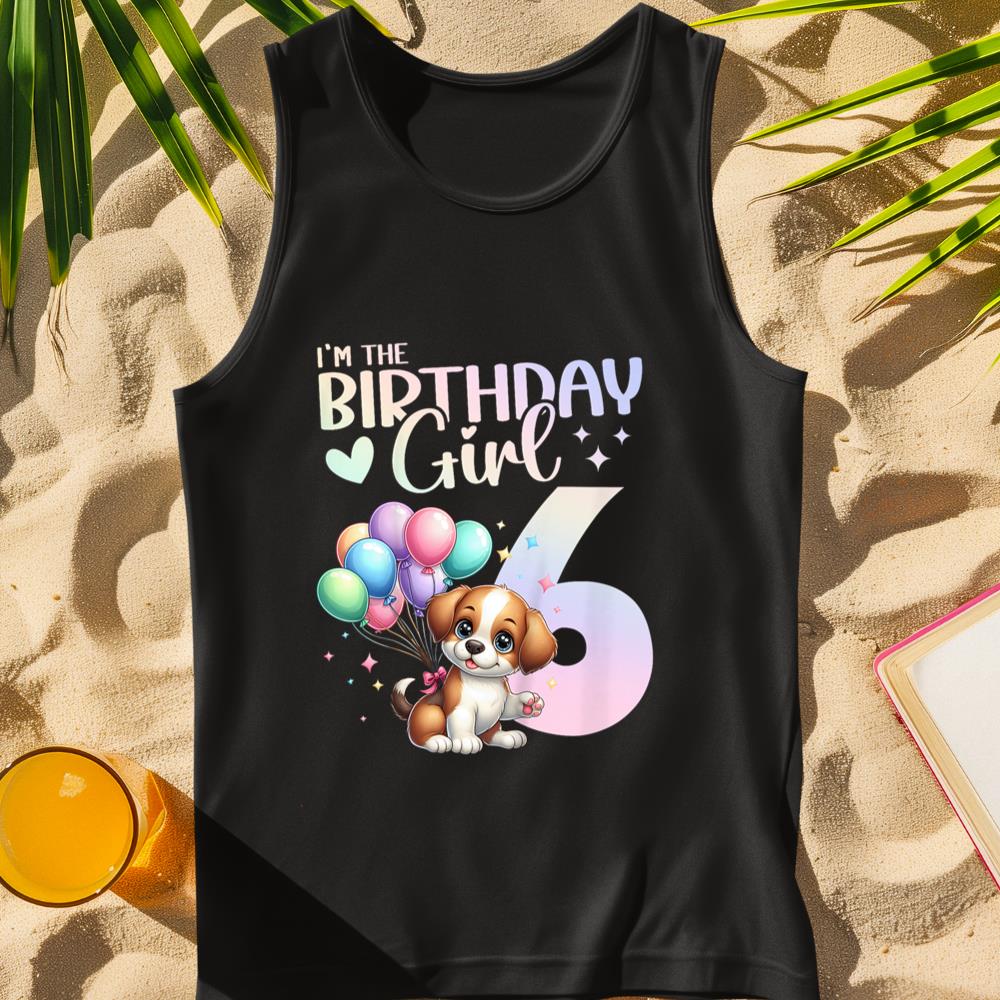 Kids 6th Birthday Girl Dog Cute 6 Years Old Six 6 Birthday Tank Top