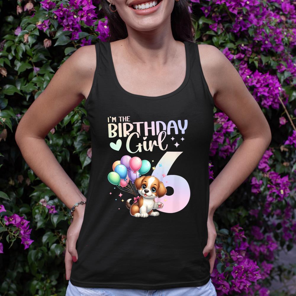 Kids 6th Birthday Girl Dog Cute 6 Years Old Six 6 Birthday Tank Top - Image 2