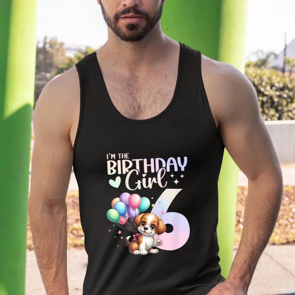 Kids 6th Birthday Girl Dog Cute 6 Years Old Six 6 Birthday Tank Top - Image 3