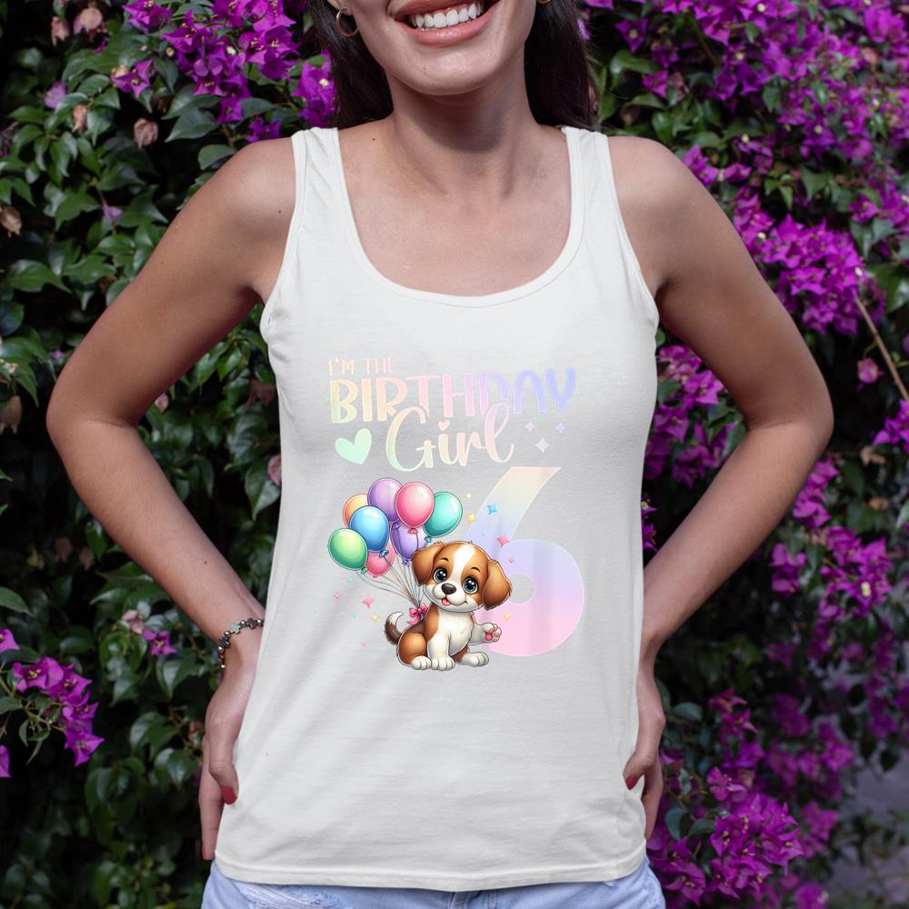 Kids 6th Birthday Girl Dog Cute 6 Years Old Six 6 Birthday Tank Top - Image 4