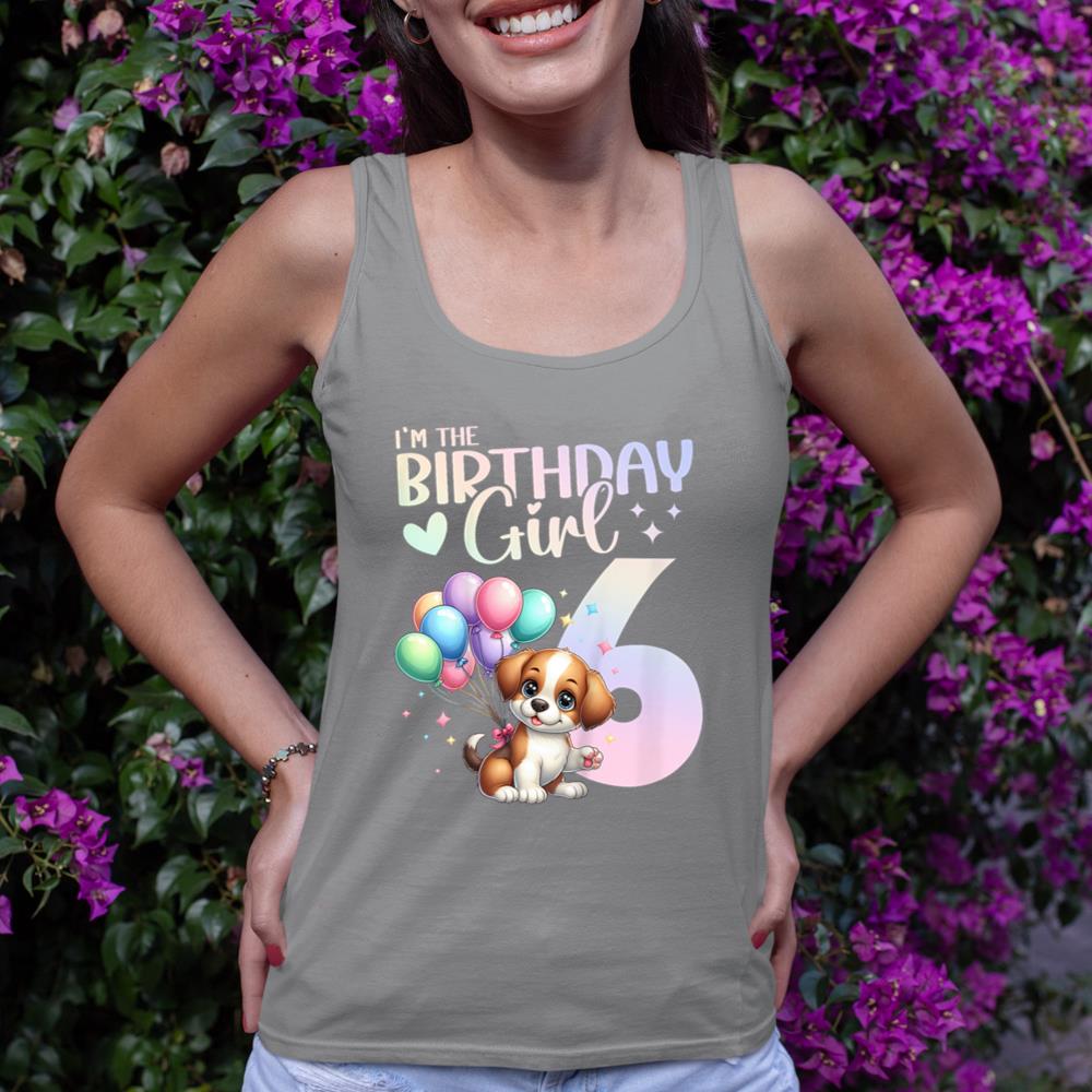 Kids 6th Birthday Girl Dog Cute 6 Years Old Six 6 Birthday Tank Top - Image 6