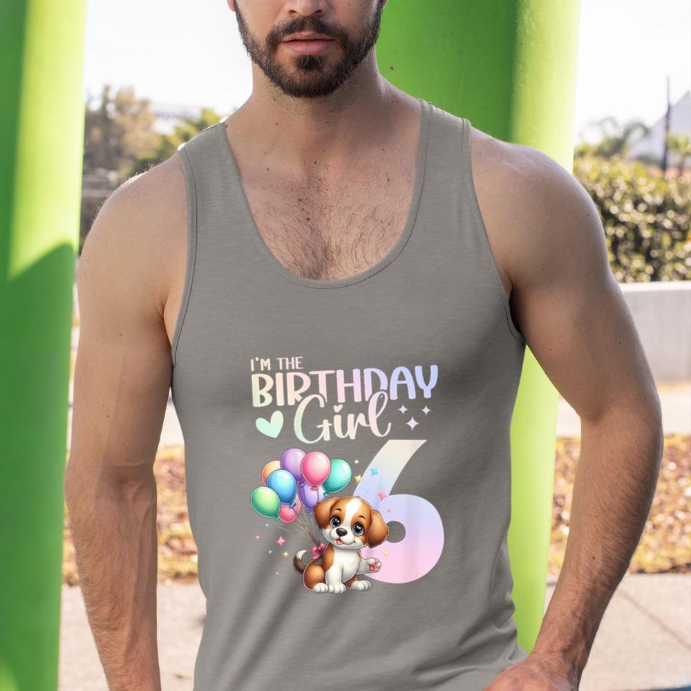 Kids 6th Birthday Girl Dog Cute 6 Years Old Six 6 Birthday Tank Top - Image 7