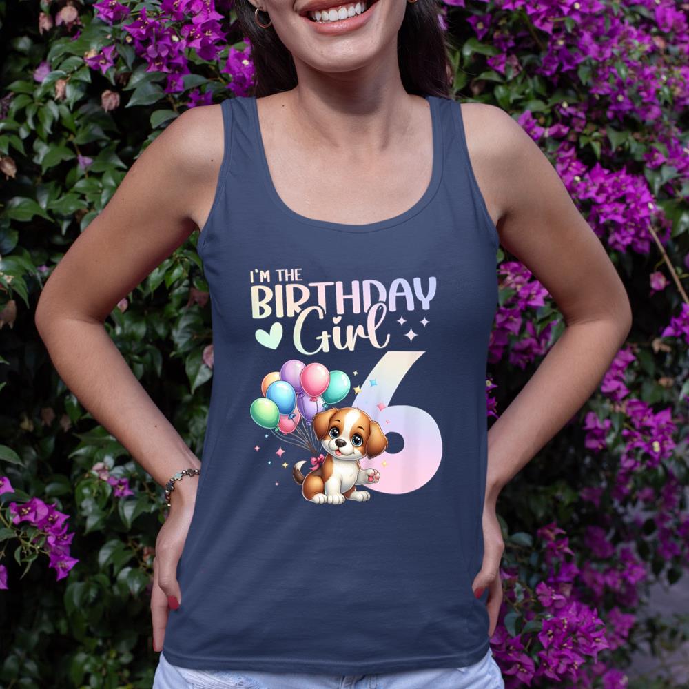 Kids 6th Birthday Girl Dog Cute 6 Years Old Six 6 Birthday Tank Top - Image 8