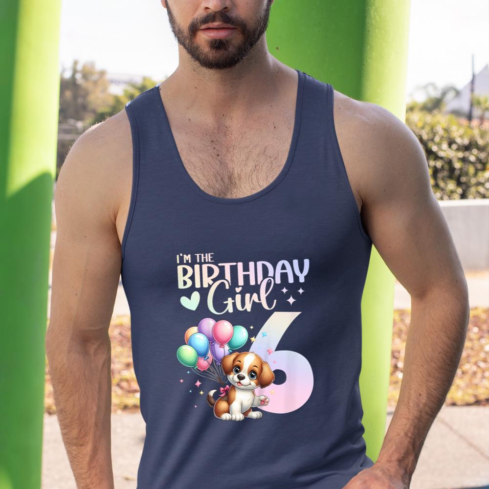 Kids 6th Birthday Girl Dog Cute 6 Years Old Six 6 Birthday Tank Top - Image 9