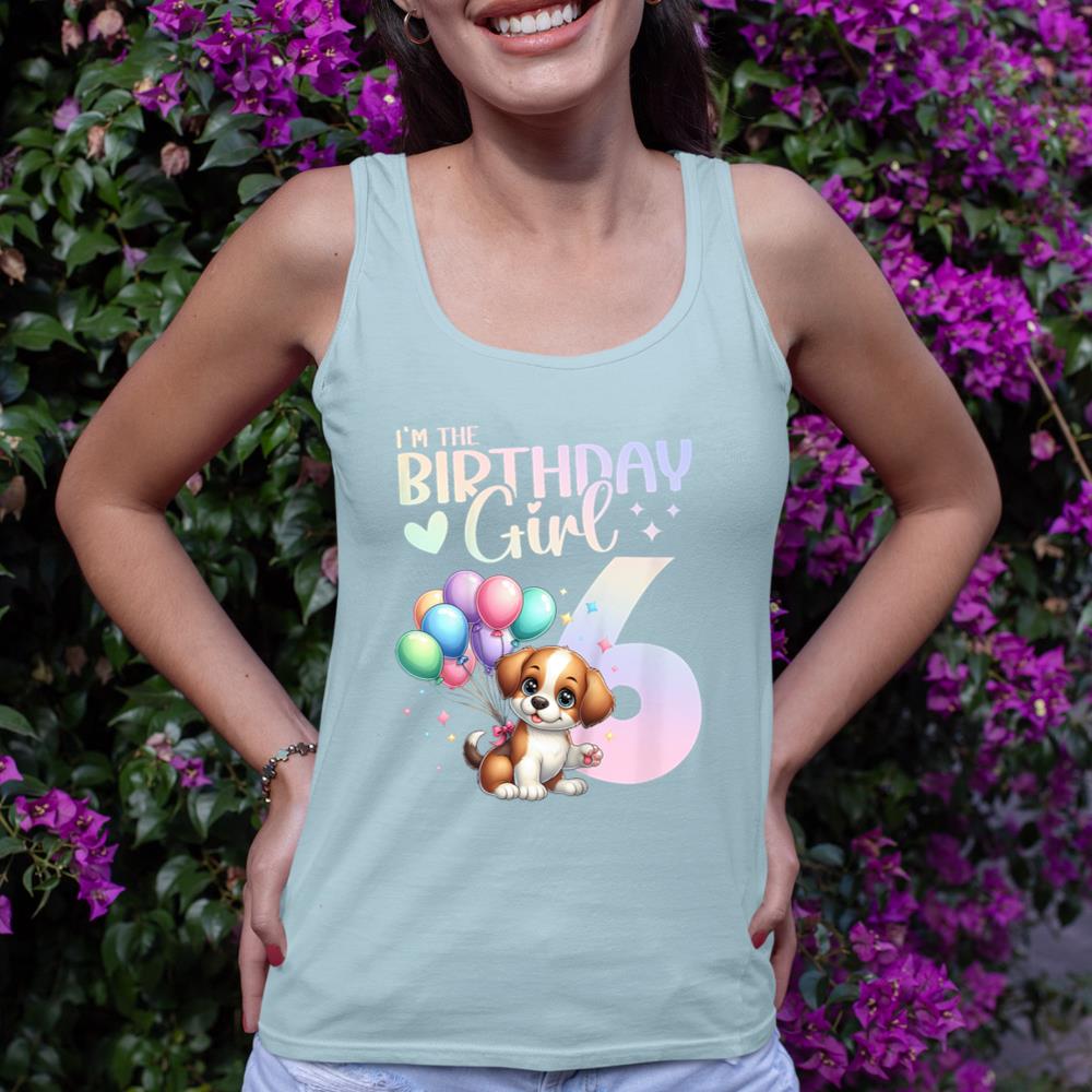 Kids 6th Birthday Girl Dog Cute 6 Years Old Six 6 Birthday Tank Top - Image 10