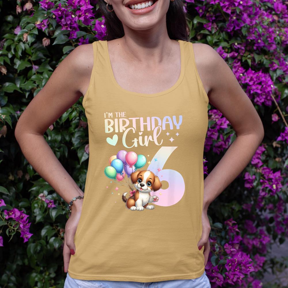 Kids 6th Birthday Girl Dog Cute 6 Years Old Six 6 Birthday Tank Top - Image 12