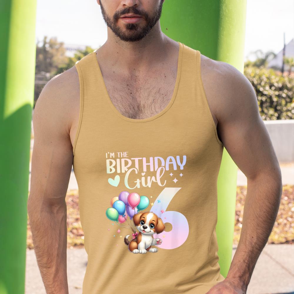 Kids 6th Birthday Girl Dog Cute 6 Years Old Six 6 Birthday Tank Top - Image 13