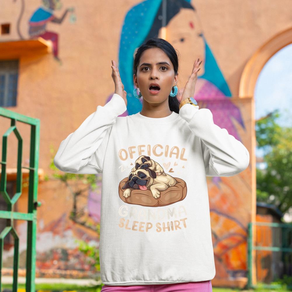Official Grandma Sleep Shirt, Pug & Puppy Funny Dog Pajama Sweatshirt - Image 4