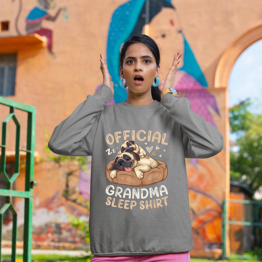 Official Grandma Sleep Shirt, Pug & Puppy Funny Dog Pajama Sweatshirt - Image 6