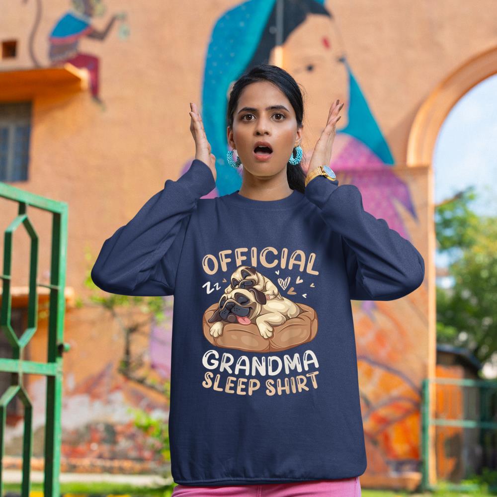 Official Grandma Sleep Shirt, Pug & Puppy Funny Dog Pajama Sweatshirt - Image 8