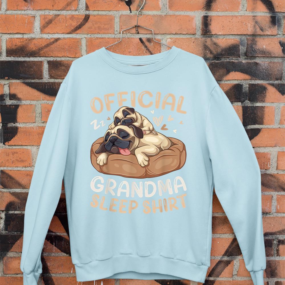 Official Grandma Sleep Shirt, Pug & Puppy Funny Dog Pajama Sweatshirt - Image 9
