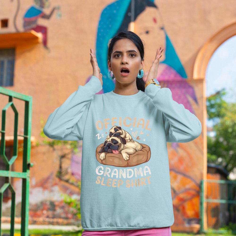 Official Grandma Sleep Shirt, Pug & Puppy Funny Dog Pajama Sweatshirt - Image 10