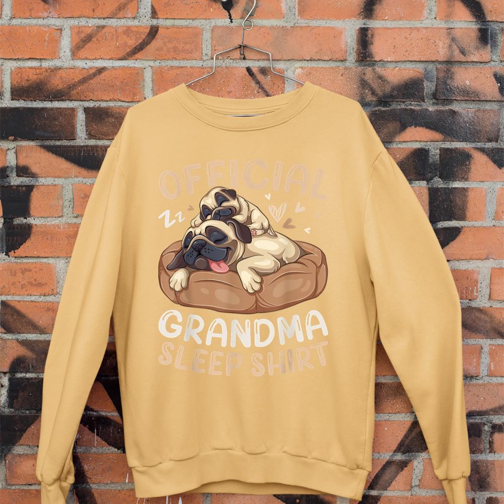 Official Grandma Sleep Shirt, Pug & Puppy Funny Dog Pajama Sweatshirt - Image 11