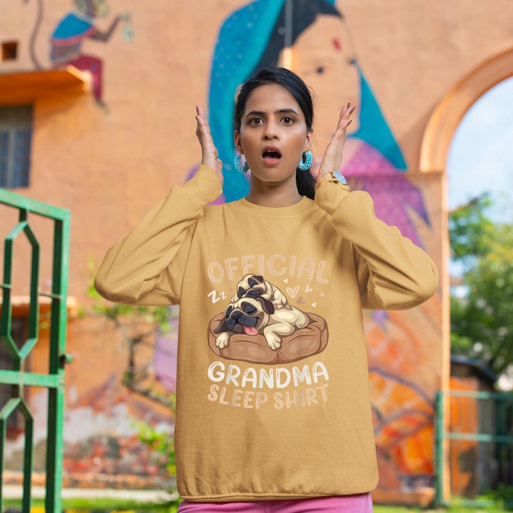 Official Grandma Sleep Shirt, Pug & Puppy Funny Dog Pajama Sweatshirt - Image 12