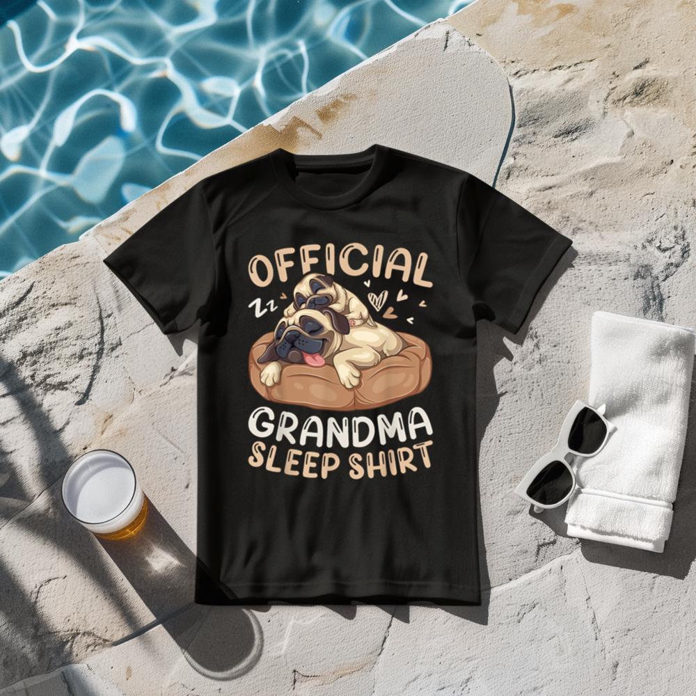 Official Grandma Sleep Shirt, Pug & Puppy Funny Dog Pajama T-Shirt