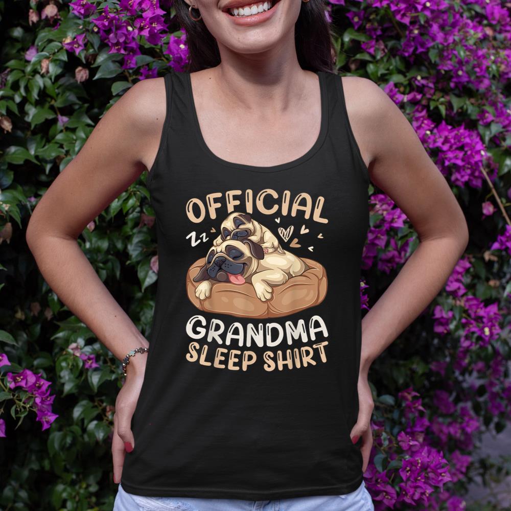 Official Grandma Sleep Shirt, Pug & Puppy Funny Dog Pajama Tank Top - Image 2