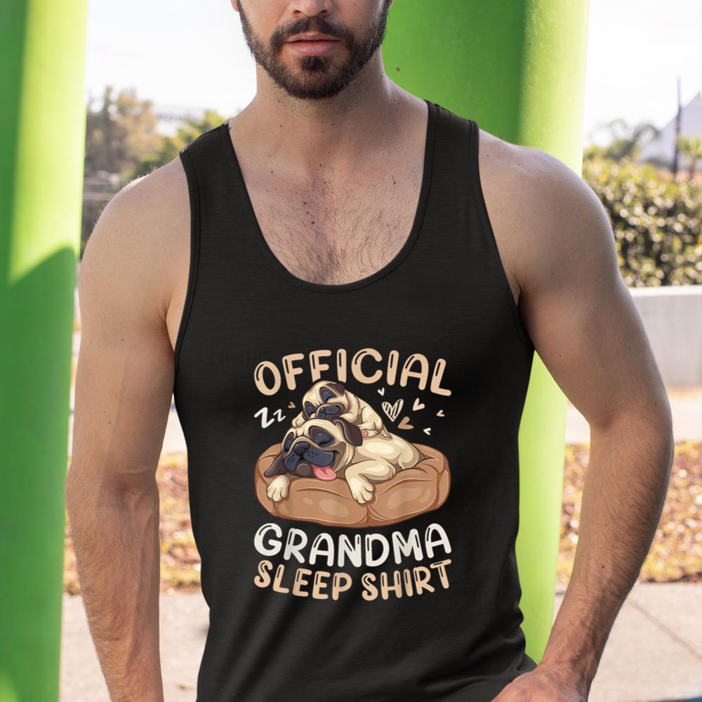 Official Grandma Sleep Shirt, Pug & Puppy Funny Dog Pajama Tank Top - Image 3