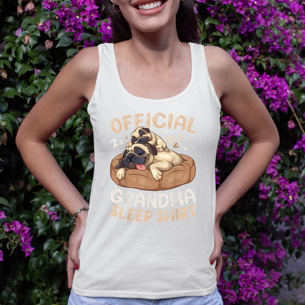Official Grandma Sleep Shirt, Pug & Puppy Funny Dog Pajama Tank Top - Image 4