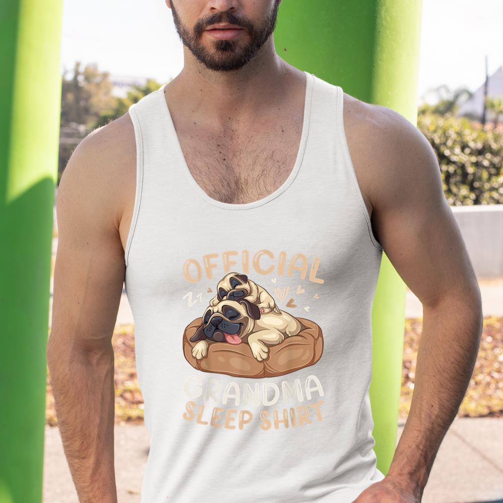 Official Grandma Sleep Shirt, Pug & Puppy Funny Dog Pajama Tank Top - Image 5