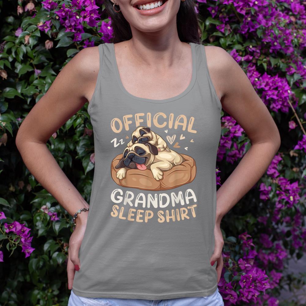 Official Grandma Sleep Shirt, Pug & Puppy Funny Dog Pajama Tank Top - Image 6