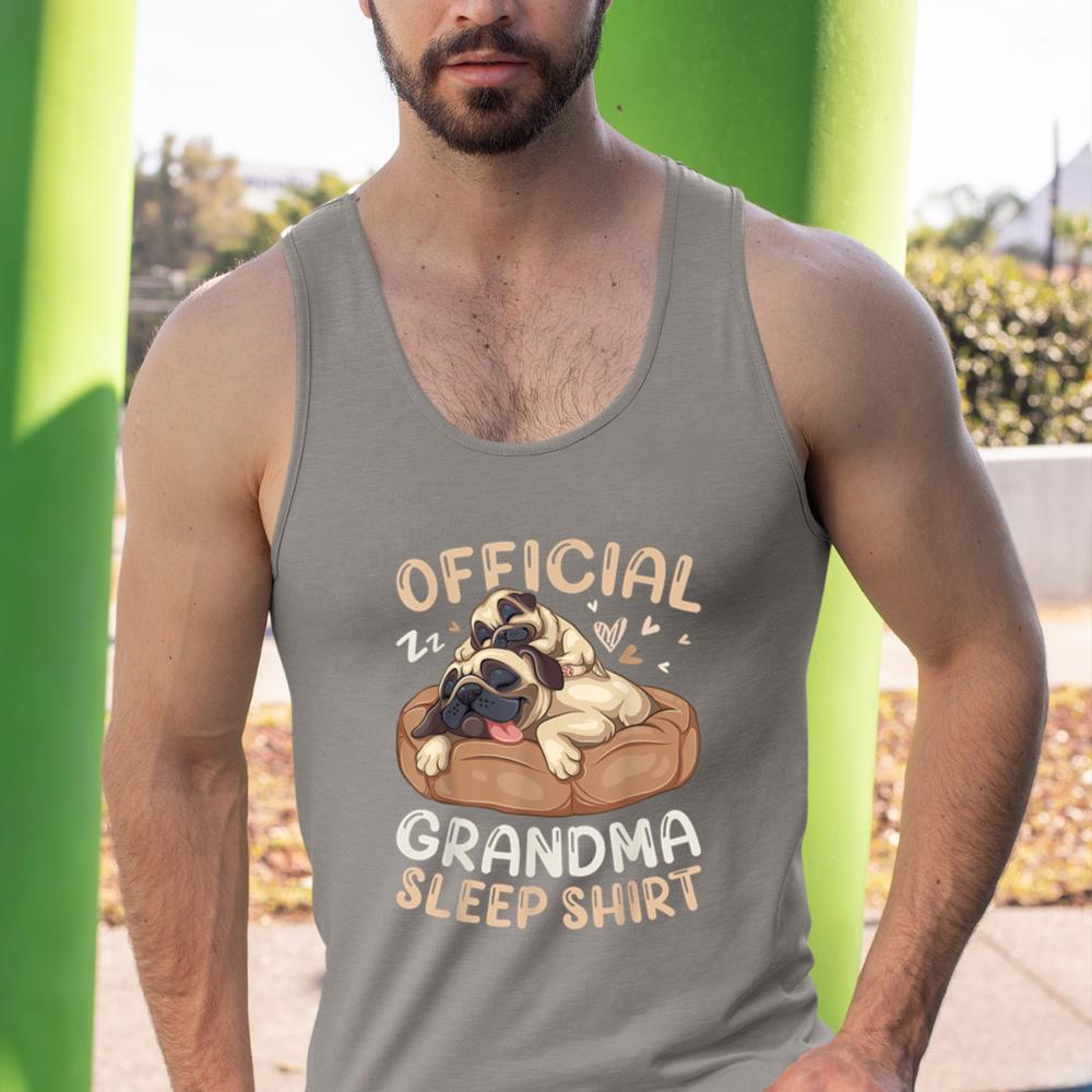 Official Grandma Sleep Shirt, Pug & Puppy Funny Dog Pajama Tank Top - Image 7