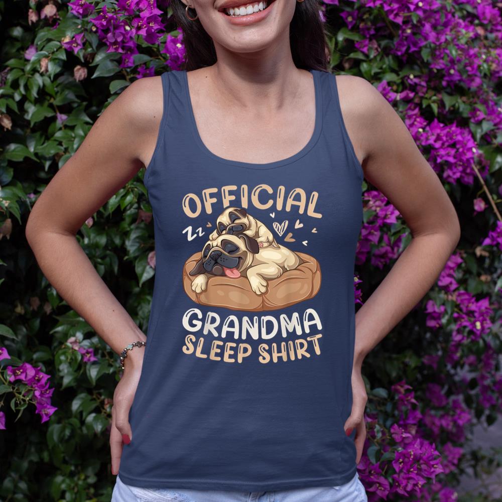 Official Grandma Sleep Shirt, Pug & Puppy Funny Dog Pajama Tank Top - Image 8