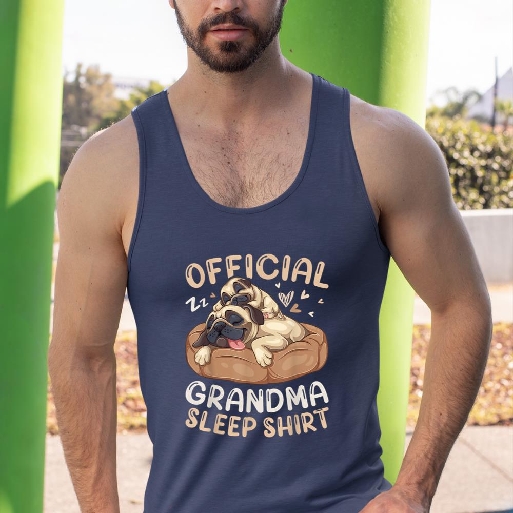 Official Grandma Sleep Shirt, Pug & Puppy Funny Dog Pajama Tank Top - Image 9