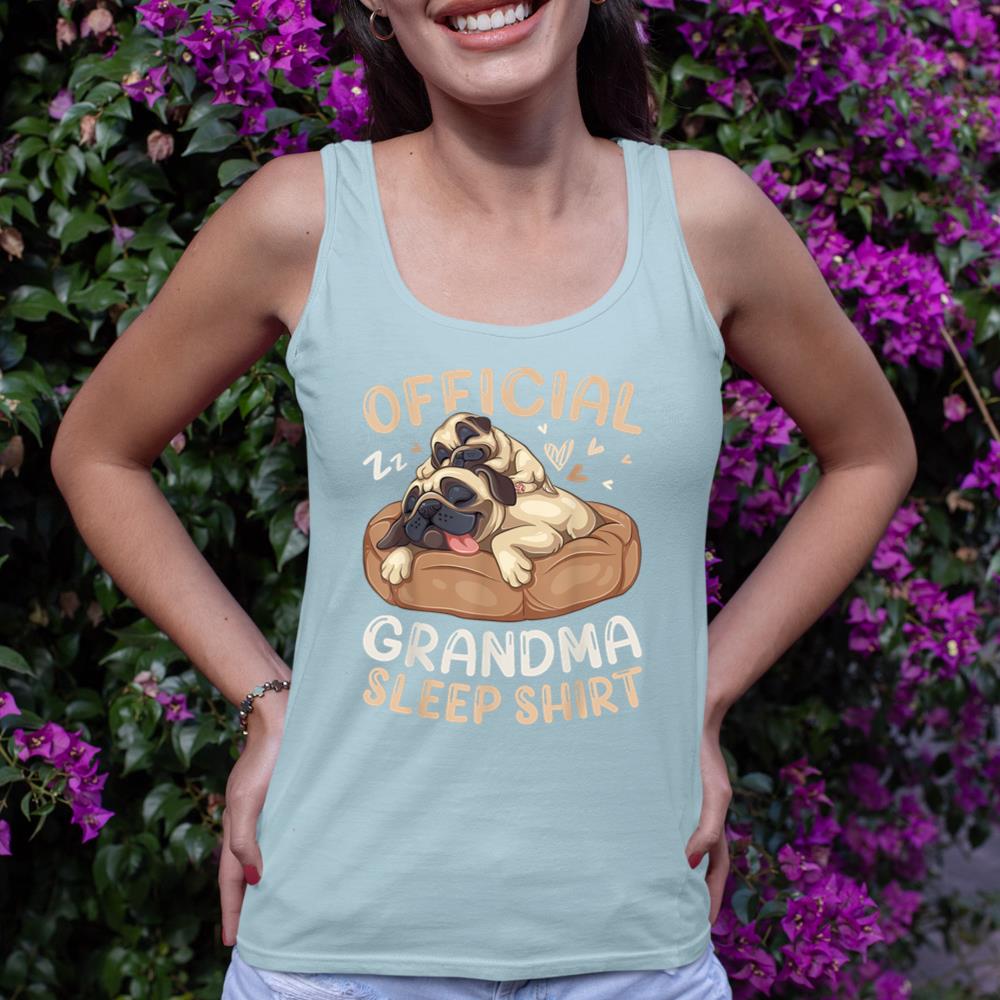 Official Grandma Sleep Shirt, Pug & Puppy Funny Dog Pajama Tank Top - Image 10