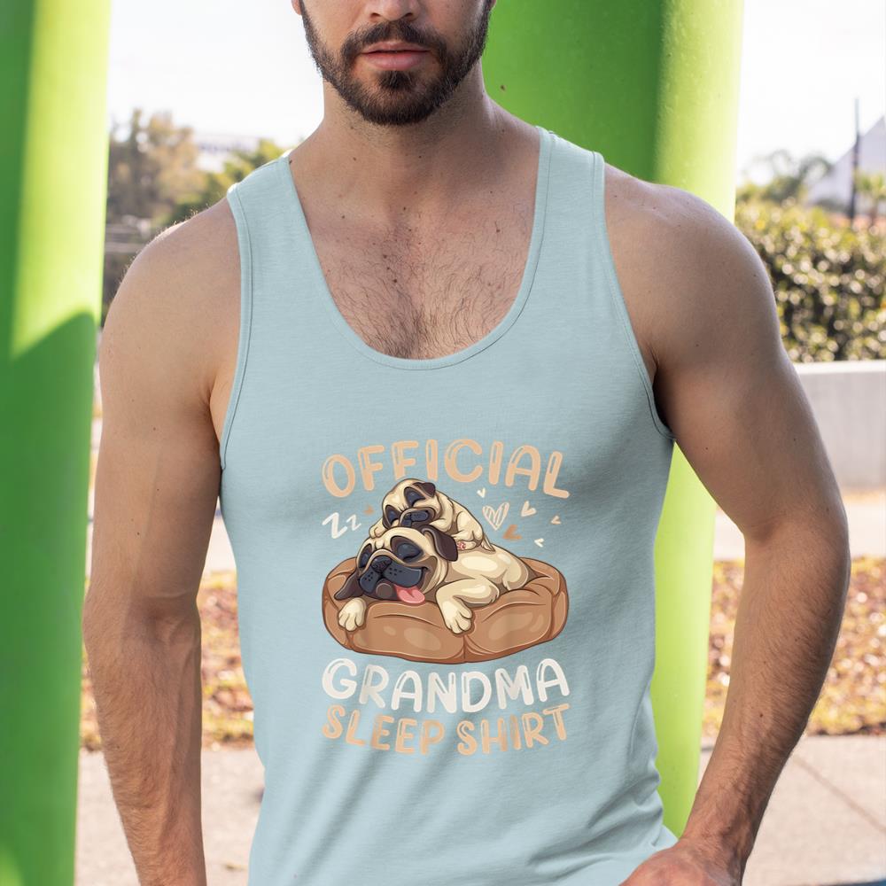 Official Grandma Sleep Shirt, Pug & Puppy Funny Dog Pajama Tank Top - Image 11
