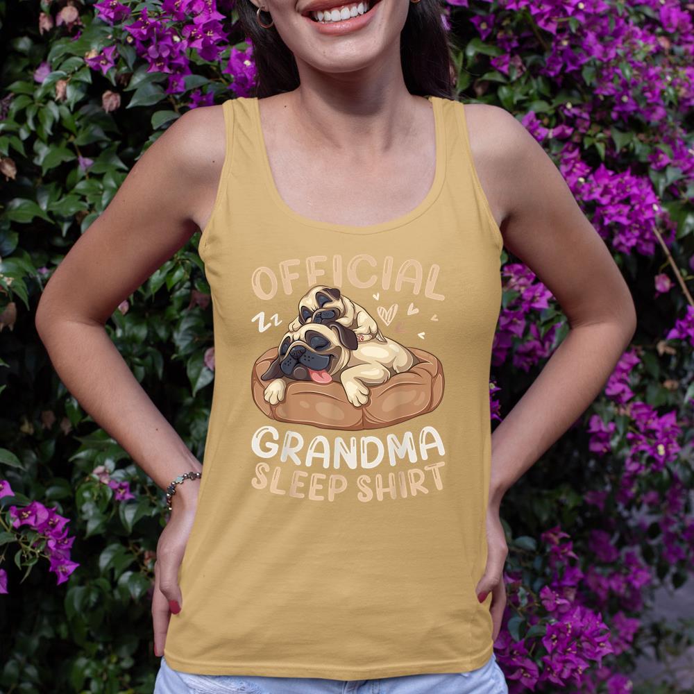 Official Grandma Sleep Shirt, Pug & Puppy Funny Dog Pajama Tank Top - Image 12
