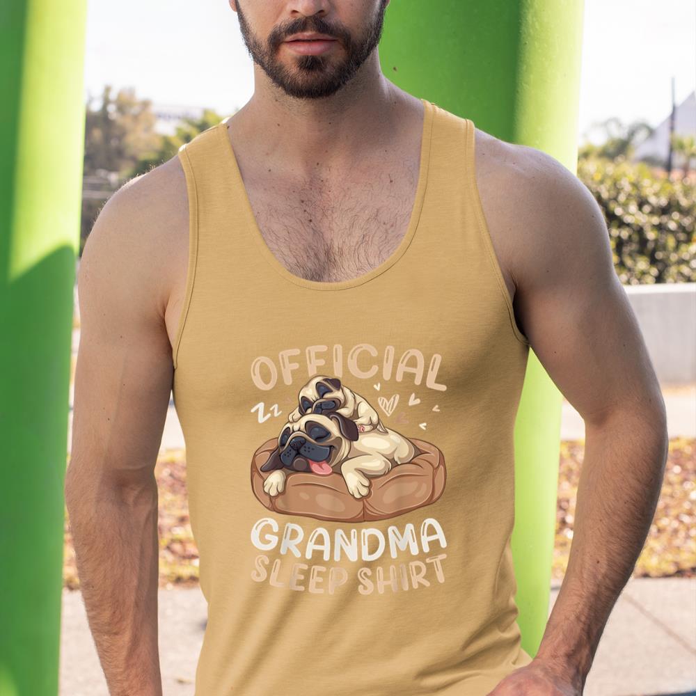 Official Grandma Sleep Shirt, Pug & Puppy Funny Dog Pajama Tank Top - Image 13