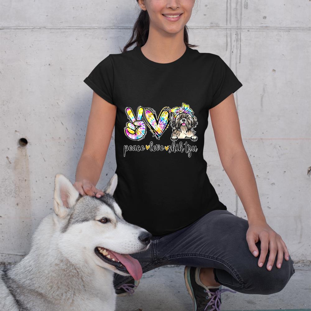 Peace Love Shih-Tzu Dog Tie Dye Dog Lovers T-Shirt - Image 2