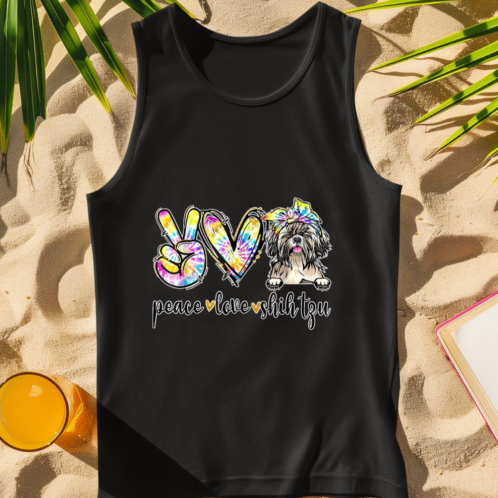 Peace Love Shih-Tzu Dog Tie Dye Dog Lovers Tank Top