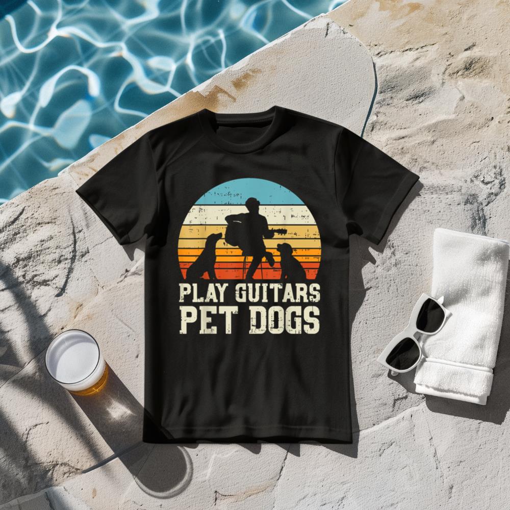 Play Guitars Pet Dog Retro Music Guitarist Animal Lover Gift T-Shirt