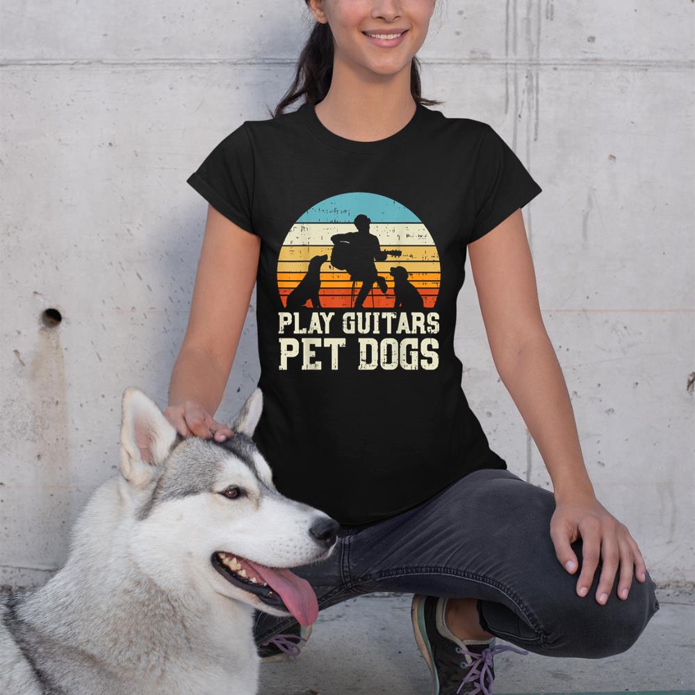 Play Guitars Pet Dog Retro Music Guitarist Animal Lover Gift T-Shirt - Image 2