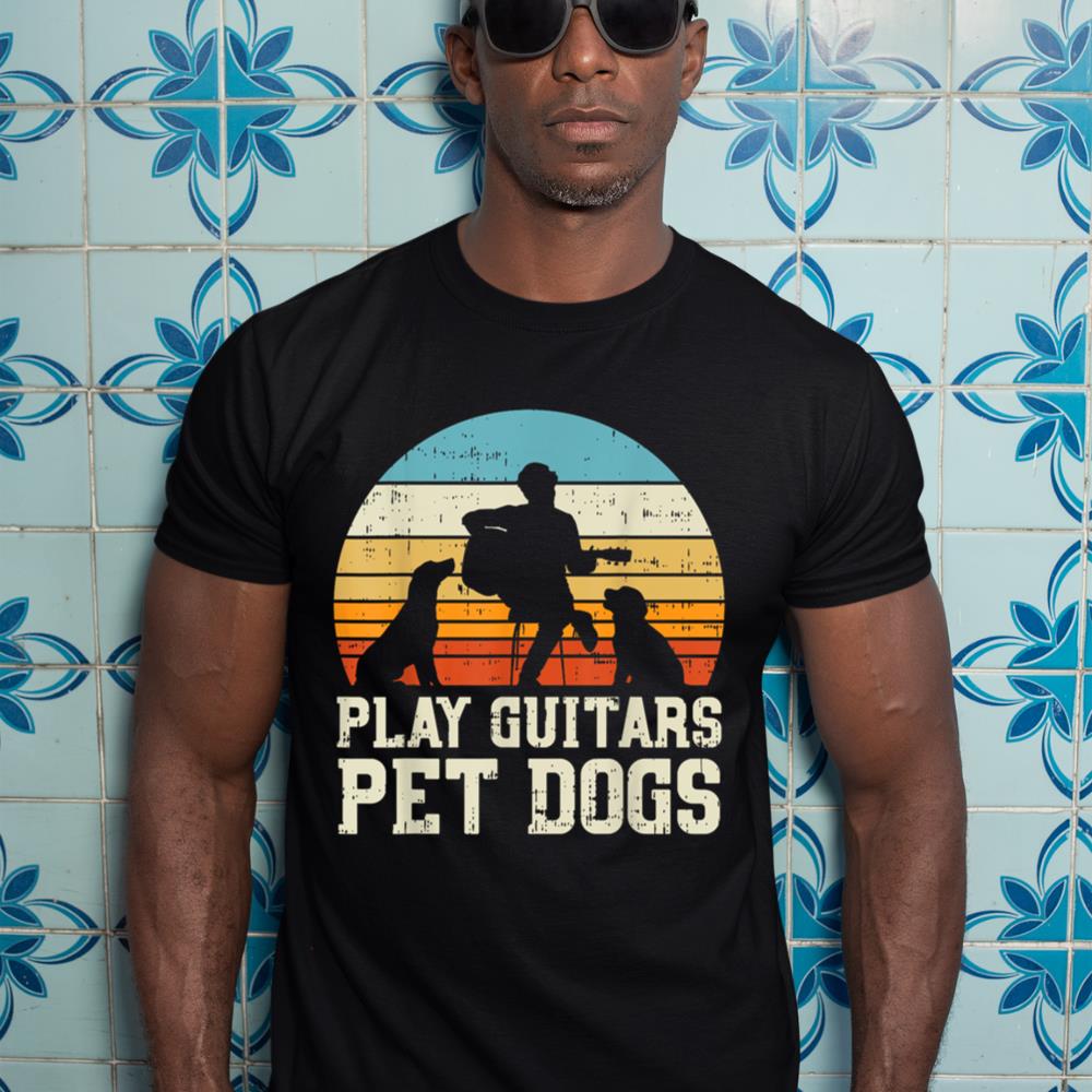 Play Guitars Pet Dog Retro Music Guitarist Animal Lover Gift T-Shirt - Image 3