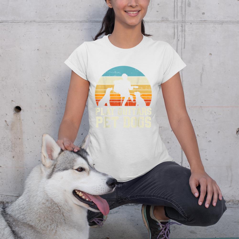 Play Guitars Pet Dog Retro Music Guitarist Animal Lover Gift T-Shirt - Image 4
