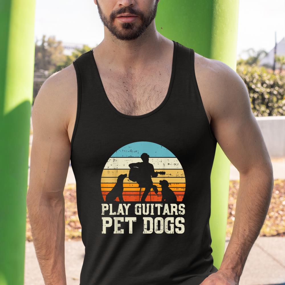 Play Guitars Pet Dog Retro Music Guitarist Animal Lover Gift Tank Top - Image 3
