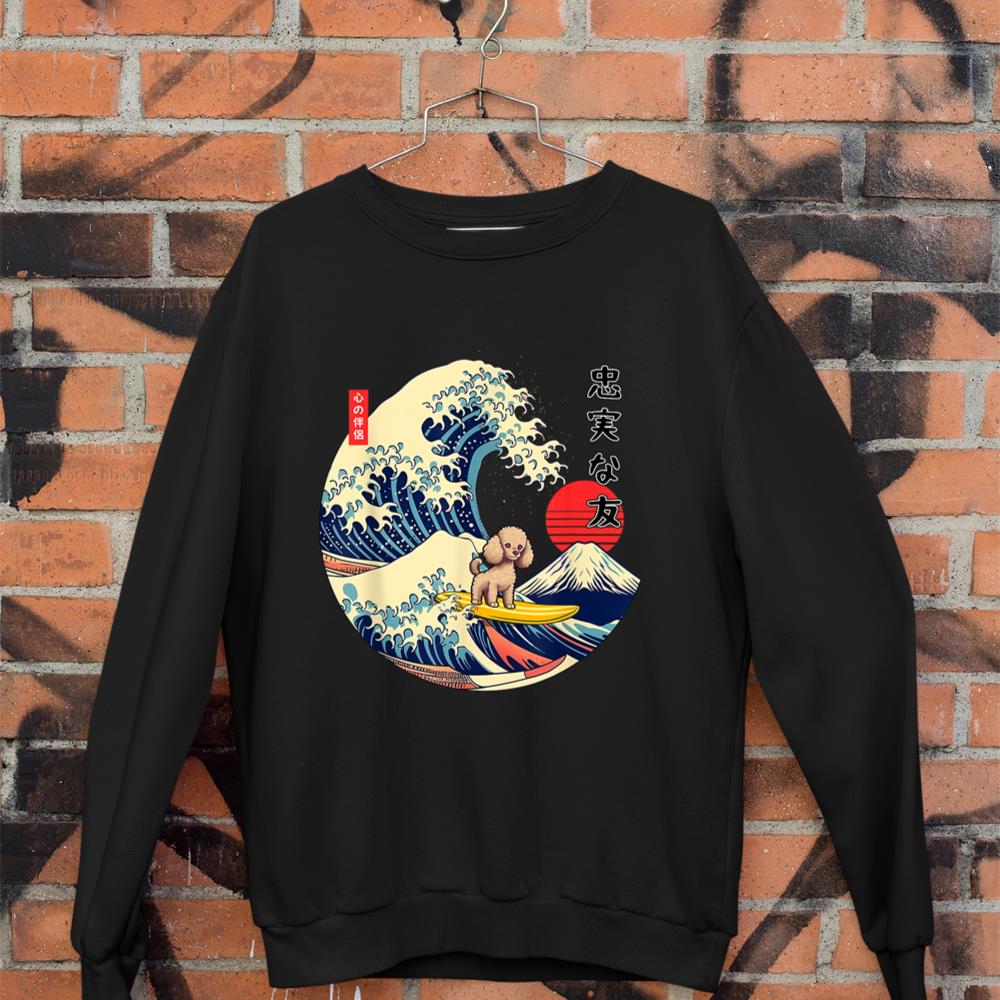 Poodle Japanese Kanagawa Wave Surf Loyal Dog Sweatshirt
